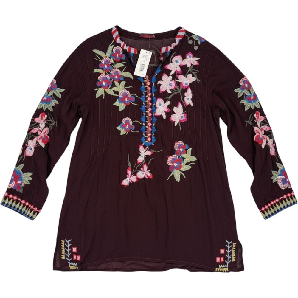 Johnny Was Tropical Garden Tunic Women XL Merlot NEW Embroidered Floral C17918-7